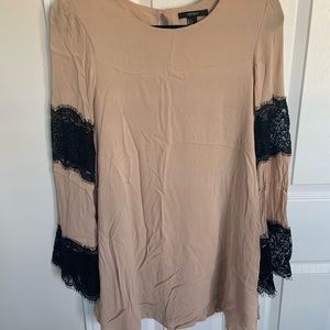 Forever 21, Nude and Black Lace Flare Mini Dress, Size: Small